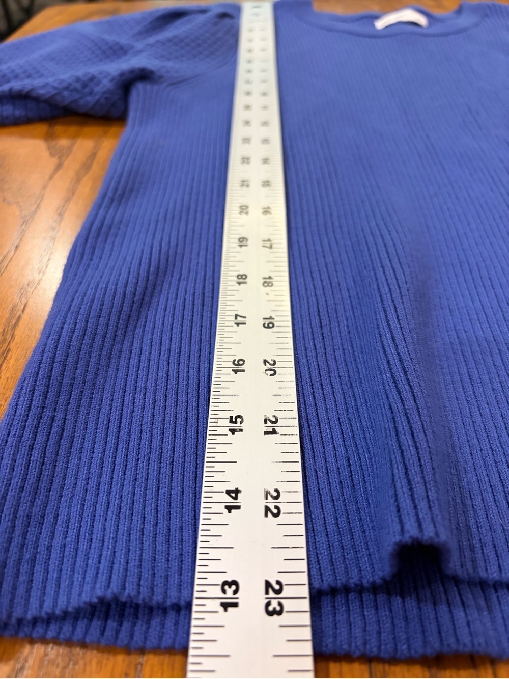 Nine West Royal Blue Ribbed Puff Sleeve Tee - Picture 6 of 6